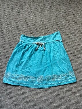Roxy Turquoise A-Line Skirt with Embroidered Hem